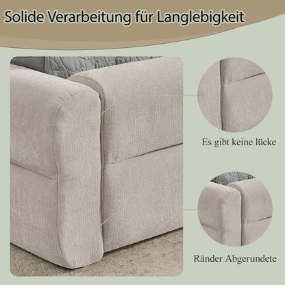 Doppelbett 160×200 cm, Chenille Stoff, komfortable Rückenlehne, robustes Eukalyptus- und Eisengestell, einfach zu montieren, Beige (ohne Matratze)
