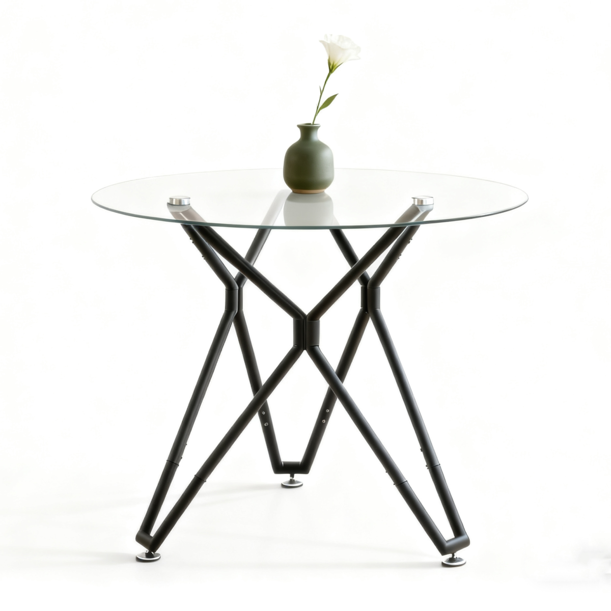 Esstisch Rund 90 cm Schwarz, Glastisch mit Gehärtetem Glas & Metallbeinen, Modernes Design