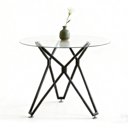 Esstisch Rund 90 cm Schwarz, Glastisch mit Gehärtetem Glas & Metallbeinen, Modernes Design