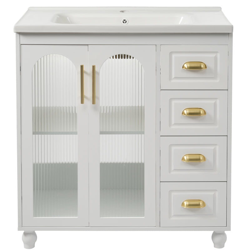 Badmöbel Einzel Waschtisch mit Unterschrank 80cm mit Keramik-Waschbecken,weiß