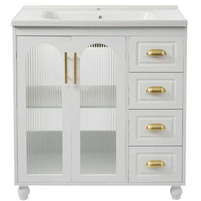 Badmöbel Einzel Waschtisch mit Unterschrank 80cm mit Keramik-Waschbecken,weiß