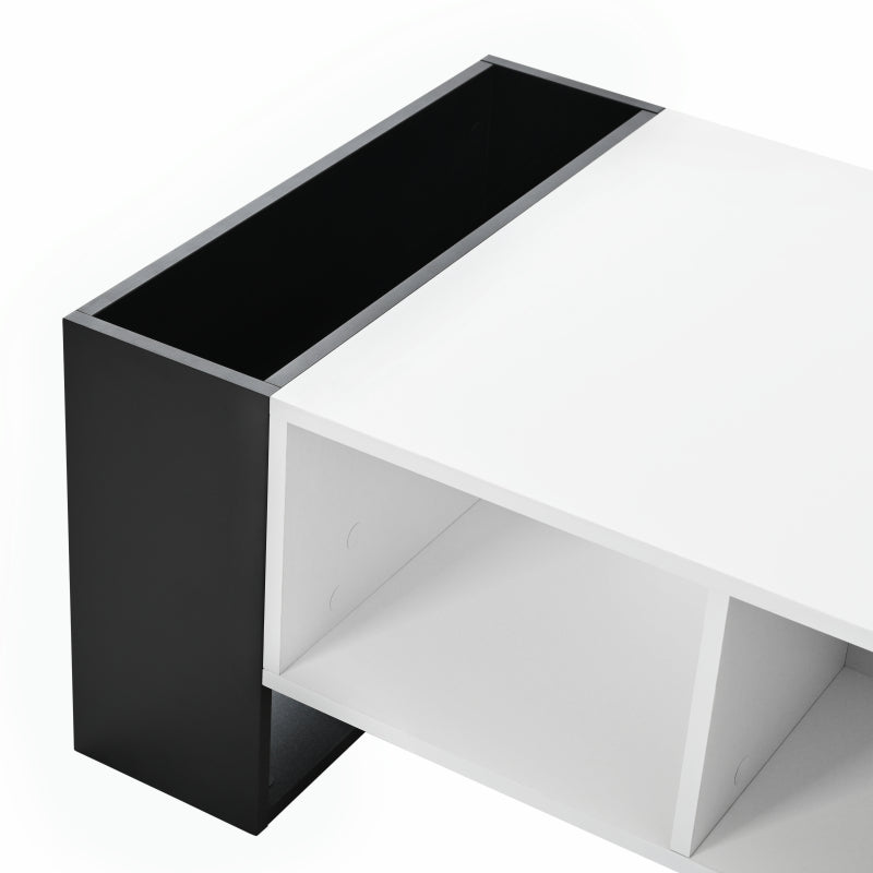 Moderner Couchtisch 105 x 60 x 40,5 cm – Schwarz-Weiß-Design mit hochglänzender Oberfläche, Schublade und 4 offenen Fächern