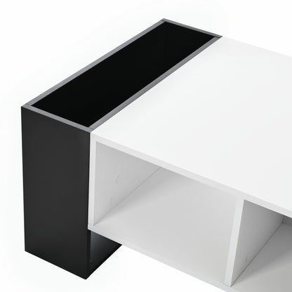 Moderner Couchtisch 105 x 60 x 40,5 cm – Schwarz-Weiß-Design mit hochglänzender Oberfläche, Schublade und 4 offenen Fächern
