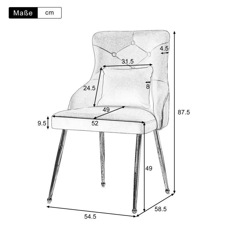 2er Set Esszimmerstuhl mit Knopfmuster, Moderner Loungesessel, Schlafzimmer-Wohnzimmerstuhl mit Lendenkissen, grau
