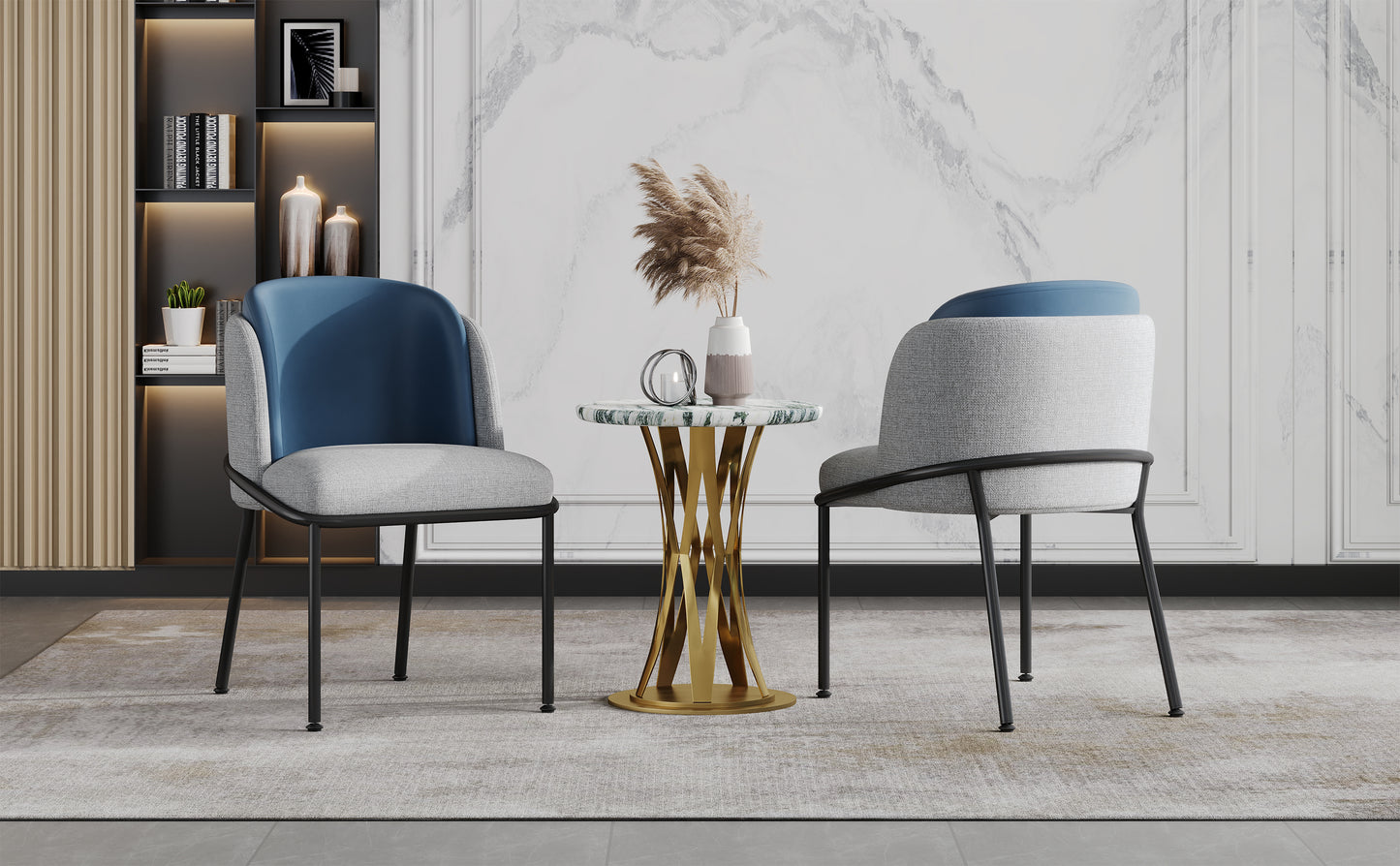 2 St Moderner Stuhl, Ideal für Wohnzimmer, Offene Bürofläche, Esszimmer, Grau+Marine