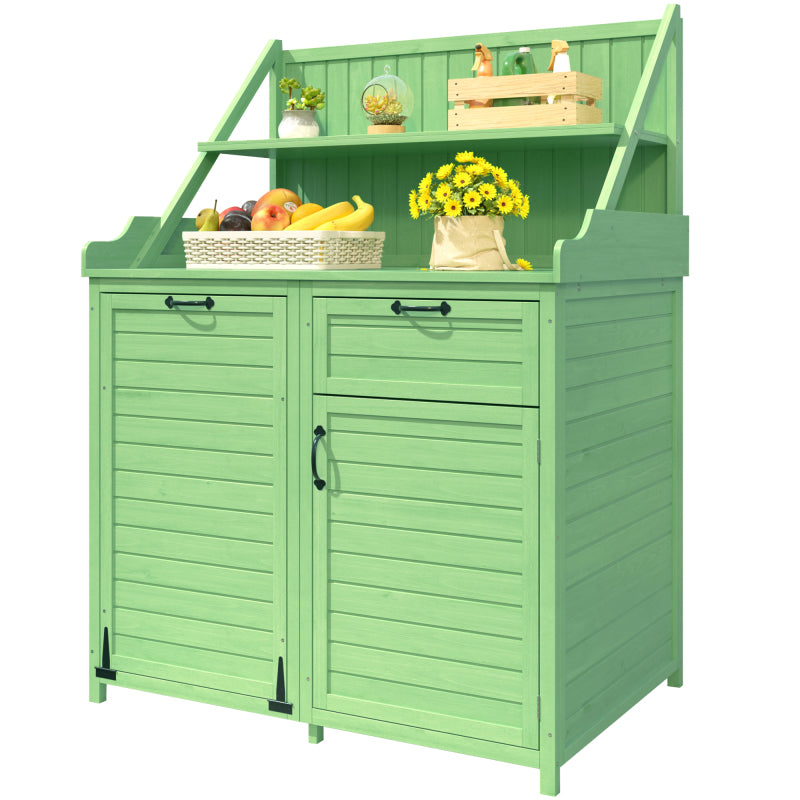 Holz Gartenschrank,Gartenschrank mit Regalen  Outdoor Schrank, Gartenschrank Geräteschuppen Terrassenschrank, Balkonschrank, Gerätehaus, Garten Möbel,Grün
