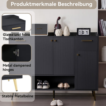 Schuhschrank, Schuhregal mit 2 Schubladen und 4 Türen, Metallfüße, schwarz