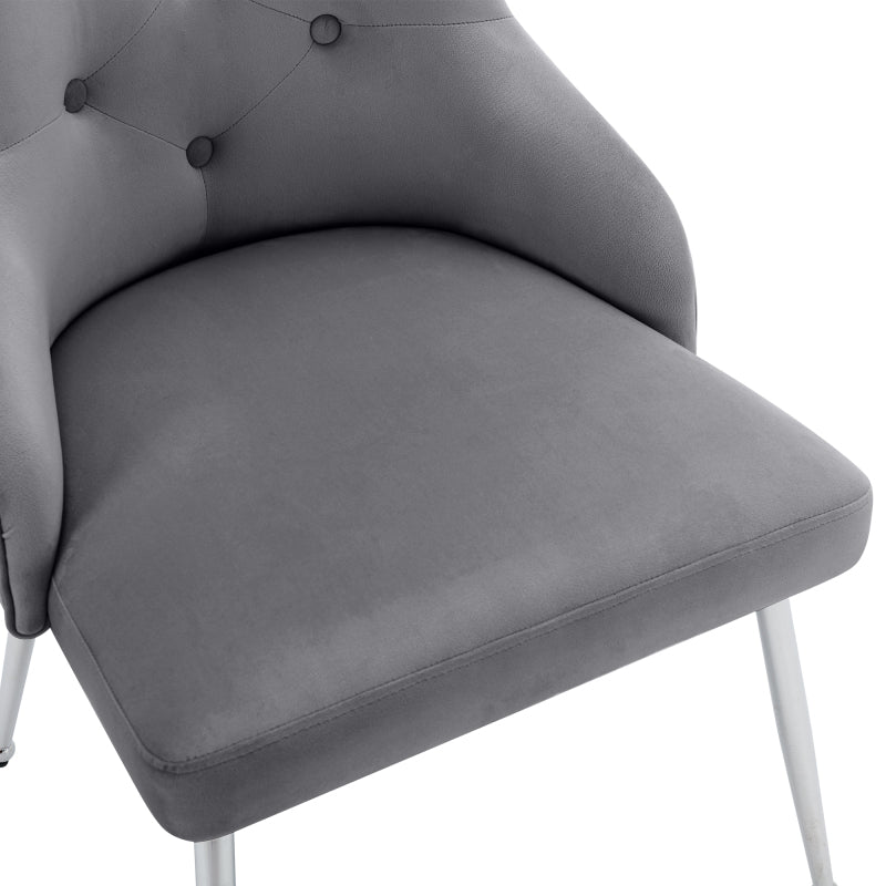 2er Set Esszimmerstuhl mit Knopfmuster, Moderner Loungesessel, Schlafzimmer-Wohnzimmerstuhl mit Lendenkissen, grau