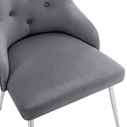 2er Set Esszimmerstuhl mit Knopfmuster, Moderner Loungesessel, Schlafzimmer-Wohnzimmerstuhl mit Lendenkissen, grau