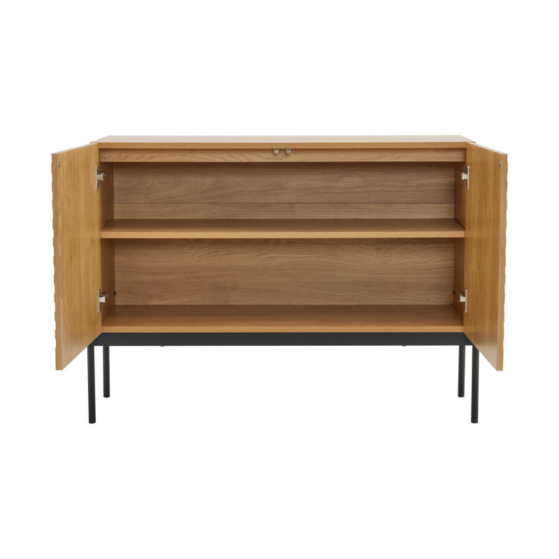 Sideboard mit 2 Türen und Metallbeinen, Buffet, Kommode mit Linien-Design, Maße: H 75 cm / B 100 cm / T 40 cm
