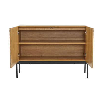 Sideboard mit 2 Türen und Metallbeinen, Buffet, Kommode mit Linien-Design, Maße: H 75 cm / B 100 cm / T 40 cm