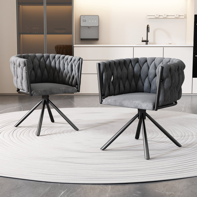 Samt-Esszimmerstuhl, 4er set, Freizeit-Drehstuhl mit vier Stützbeinen aus Metall, Beige