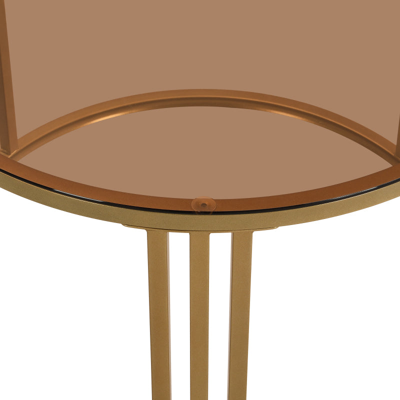 2-in-1 runder Couchtisch aus MDF, Beistelltisch mit 1 weißen Platte und 1 braunen Platte aus gehärtetem Glas, Couchtischkombination mit 2 Schubladen für das Wohnzimmer, 70*70*45 + 50*50*40 cm