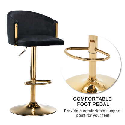 Moderner drehbarer höhenverstellbarer Barhocker, moderner Barhocker für Küche, Bar und Restaurant Theken, Hubhocker mit Rückenlehne und goldener Fußstütze (black.Set of 2)