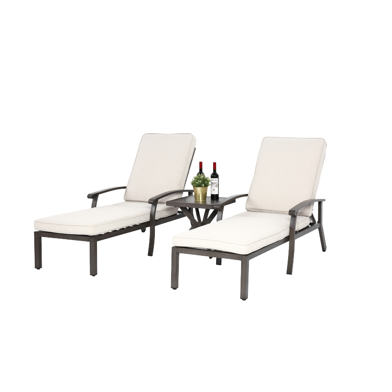 Lounge Patio Chair with Cotton Cushion, Adjustable Reclining Rust-Resistant Aluminum  Poolside Chaise Lounge Furniture, Waterproof Beige Cushion (1pc)