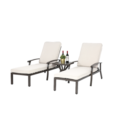 Lounge Patio Chair with Cotton Cushion, Adjustable Reclining Rust-Resistant Aluminum  Poolside Chaise Lounge Furniture, Waterproof Beige Cushion (1pc)