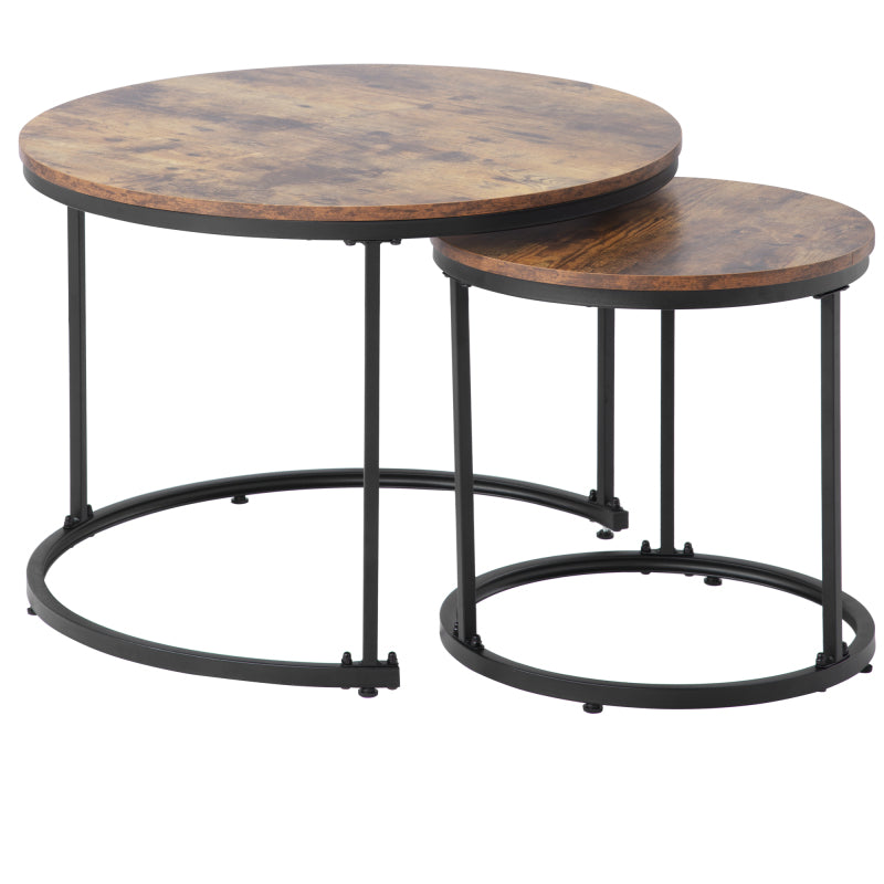 Runder Couchtisch 2er Set Satz Couchtisch Wohnzimmer Runder geschachtelter Beistelltisch 2 Runder Beistelltisch (Braun)