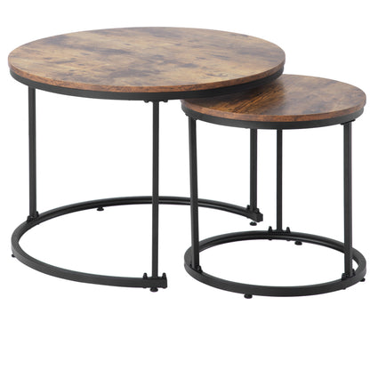 Runder Couchtisch 2er Set Satz Couchtisch Wohnzimmer Runder geschachtelter Beistelltisch 2 Runder Beistelltisch (Braun)