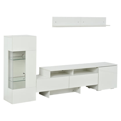 TV Wohnwand Set 3-teilig Weiß Hochglanz mit LED-Beleuchtung, TV-Schrank stehend und hängend, für Fernseher bis 70 Zoll