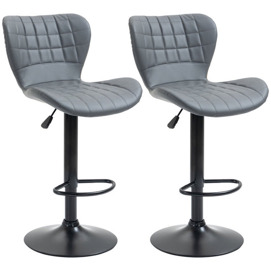 Barhocker 2er-Set mit Rückenlehne und Fußstütze, höhenverstellbar, rutschfest, bis 120 kg, Grau