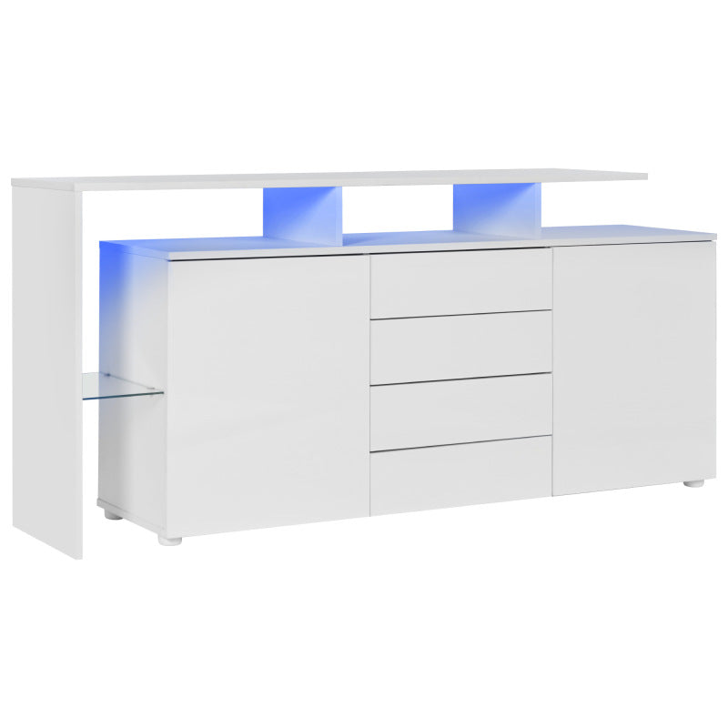 Kommode, Sideboard mit LED, Wohnzimmermöbel in Weiß Hochglanz, Wohnzimmerschrank, Standschrank, TV-Schrank, Wohnzimmerwand, Highboard, Mehrzweckschrank, LED-Vitrine, Buffetschrank Esszimmer