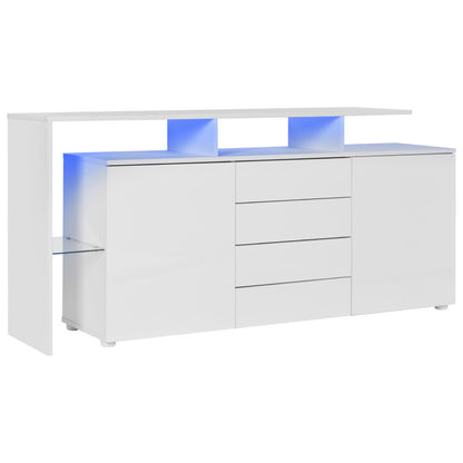 Kommode, Sideboard mit LED, Wohnzimmermöbel in Weiß Hochglanz, Wohnzimmerschrank, Standschrank, TV-Schrank, Wohnzimmerwand, Highboard, Mehrzweckschrank, LED-Vitrine, Buffetschrank Esszimmer