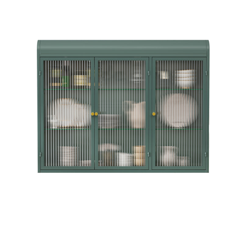 3 Door Arched Wall Mounted Glass Cabinets for Kitchen, Living Room and Bathroom(Dark green)