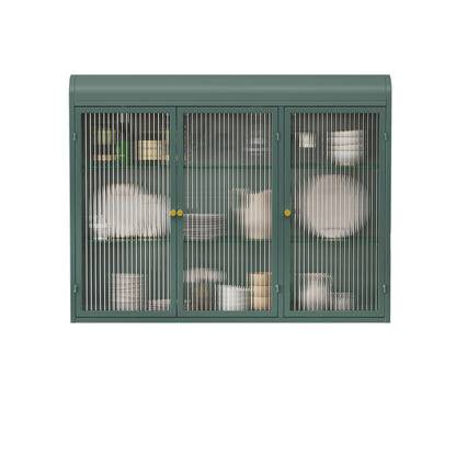 3 Door Arched Wall Mounted Glass Cabinets for Kitchen, Living Room and Bathroom(Dark green)