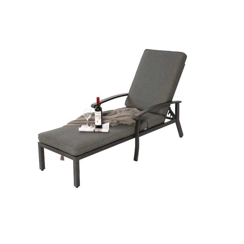 Lounge Patio Chair with Cotton Cushion, Adjustable Reclining Rust-Resistant Aluminum  Poolside Chaise Lounge Furniture, Waterproof Grey Cushion (1pc)