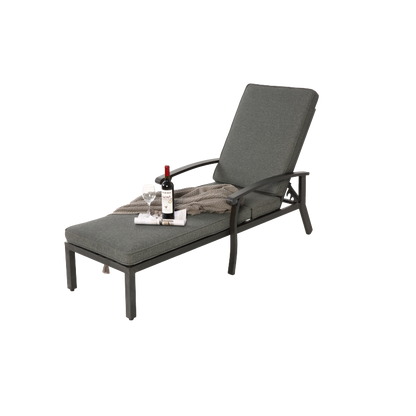 Lounge Patio Chair with Cotton Cushion, Adjustable Reclining Rust-Resistant Aluminum  Poolside Chaise Lounge Furniture, Waterproof Grey Cushion (1pc)