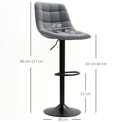 Barhocker 2er-Set, Gepolstert Barstuhl mit Lehne, Höhenverstellbare Küchenstühle mit Fußstütze 360° Drehbar, Dunkelgrau