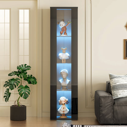 Multifunktionale Vitrine, Glastrennwand, LED-Farbwechsel Licht, schlichtes Design, Schwarz