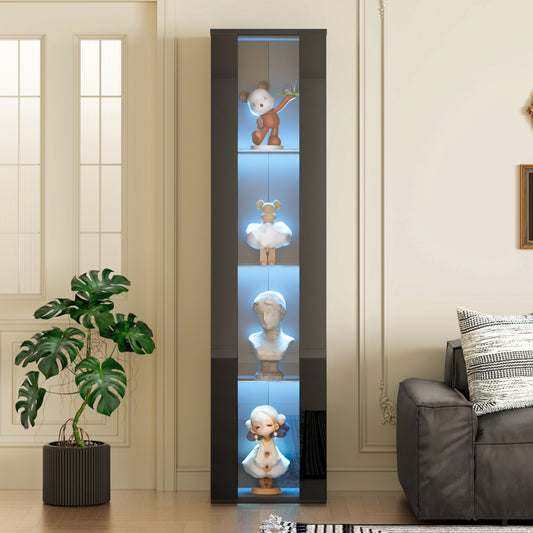 Multifunktionale Vitrine, Glastrennwand, LED-Farbwechsel Licht, schlichtes Design, Schwarz