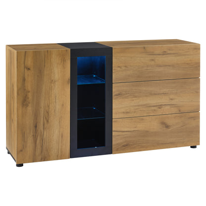 Sideboard, Modernes Anrichte Schrank Buffetschrank Sideboard mit 3 Schubladen,Accent Konsolentisch-Aufbewahrungsschrank mit Glas, Breite 140 cm