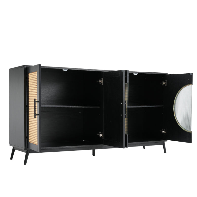 Sideboard mit Glastüren aus Rattan, halbrunde Tür, hochwertige Aufbewahrungsmöbel