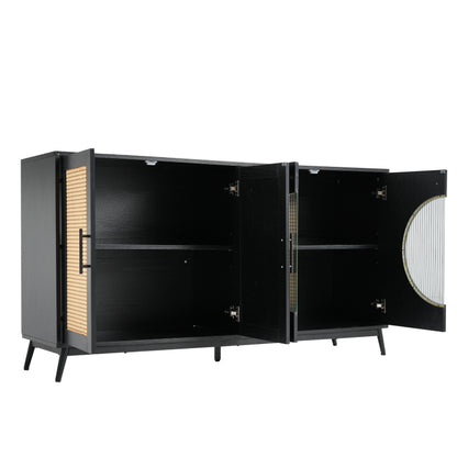 Sideboard mit Glastüren aus Rattan, halbrunde Tür, hochwertige Aufbewahrungsmöbel
