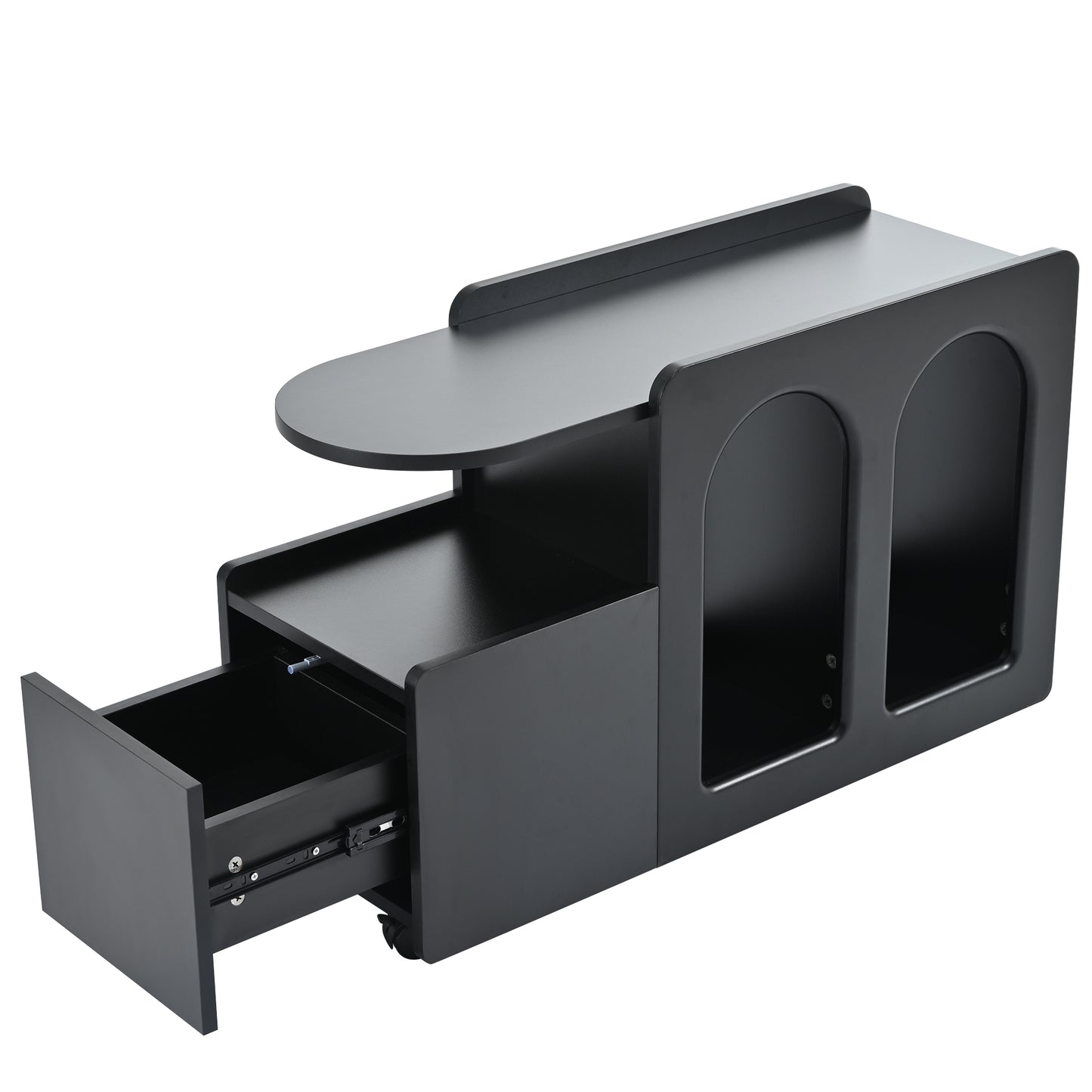 Beistellschrank mit Rollen, vielseitiger Aufbewahrungswagen für Wohnzimmer, Esszimmer und Schlafzimmer, Schwarz