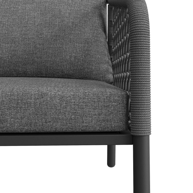 Garten-Lounge-Set, Gartenmöbel-Set aus Seil, Modernes Outdoor-Sofa-Set, graues Seil, Tischplatte aus glattem Glas, inklusive aller Sitz- und Rückenkissen,Loungemöbel, Balkonset , Garten & Terrasse