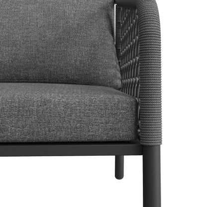 Garten-Lounge-Set, Gartenmöbel-Set aus Seil, Modernes Outdoor-Sofa-Set, graues Seil, Tischplatte aus glattem Glas, inklusive aller Sitz- und Rückenkissen,Loungemöbel, Balkonset , Garten & Terrasse