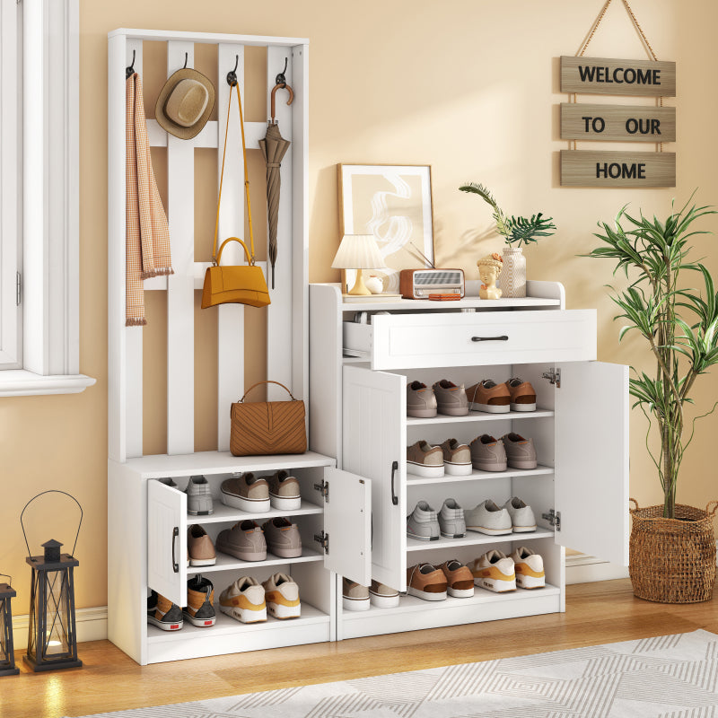Flurgarderobe Paneel+Schuhschränke, Schuhwechsel-Set, weiß Garderoben-Set 140.6 x 32 x 180 cm