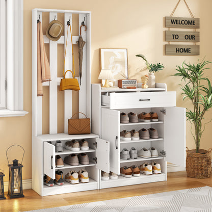 Flurgarderobe Paneel+Schuhschränke, Schuhwechsel-Set, weiß Garderoben-Set 140.6 x 32 x 180 cm