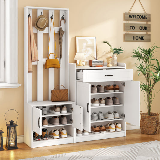 Flurgarderobe Paneel+Schuhschränke, Schuhwechsel-Set, weiß Garderoben-Set 140.6 x 32 x 180 cm