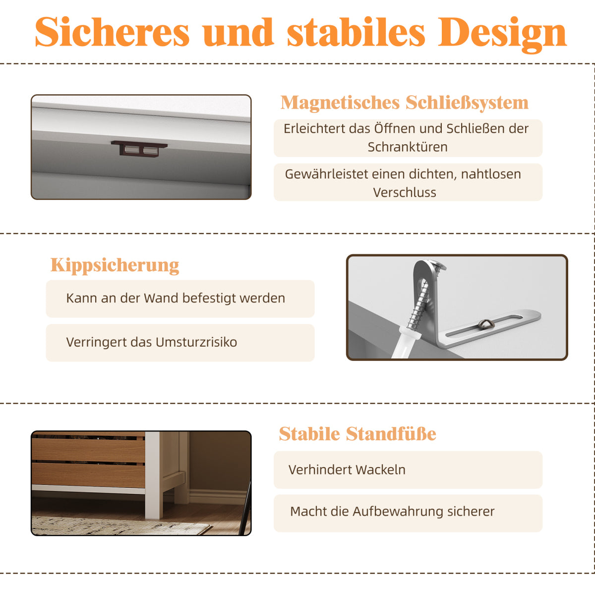 Küchenschrank 140cm hoch, Buffet-Schrank mit 2 Türen & 5 Schubladen, Mehrzweckschrank Weiß, Sideboard Vorratsschrank mit Kippschutz, 80x40cm