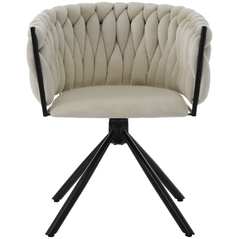 Samt-Esszimmerstuhl, 4er set, Freizeit-Drehstuhl mit vier Stützbeinen aus Metall, Beige
