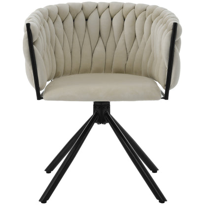 Samt-Esszimmerstuhl, 4er set, Freizeit-Drehstuhl mit vier Stützbeinen aus Metall, Beige