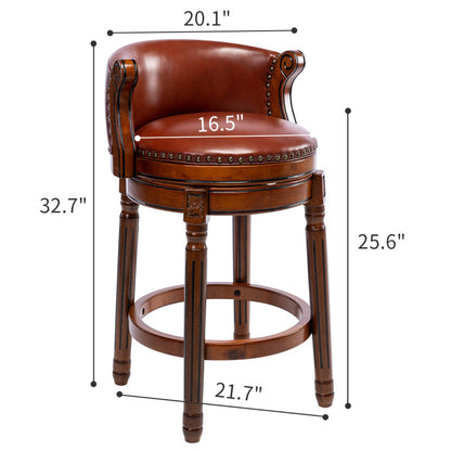 Barhocker aus Holz mit Kuhfell-Obermaterial, 360-Grad-Drehstuhl in Barhöhe mit Rückenlehne, Brown+Seat height 75cm