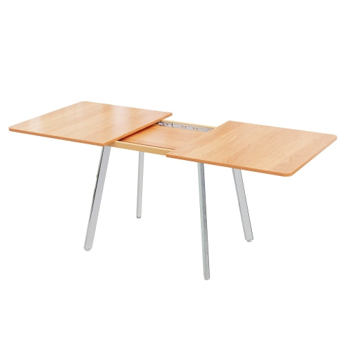 Moderner minimalistischer ausziehbare Esstisch in eleganter Naturfarbe und silber verschromt Beine– 140 cm x 80 cm ausziehar bis 180cm, hochfeste Legierungsstütze, geeignet für 4-6 Personen