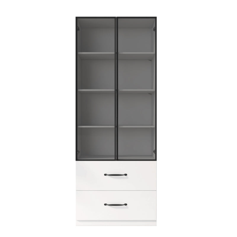 Glasvitrine, Bücherregal und Multifunktionsschrank mit Beleuchtung und Schubladen, mehrfarbige LED, 60×40×160 cm White