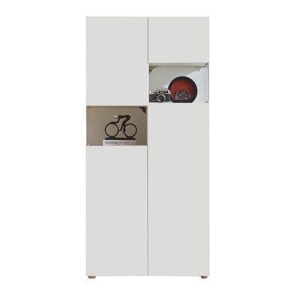 Vitrine mit LED-Beleuchtung, Hochschrank mit transparentes Acryl, für Wohnzimmer Büro Küche, offene Lagerung, Weiß