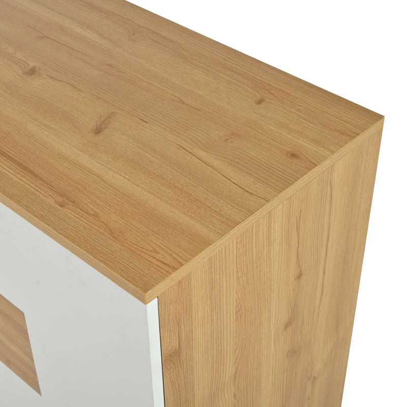 Modernes Sideboard-Schrank mit viel Stauraum, mit LED-Beleuchtung, 160x40x77cm, 2 Türen, 4 Schubladen, Glasablage, Holzoptik, Weiß,Wohnzimmermöbel, Organizer, Kommode, Mehrzweckschrank.